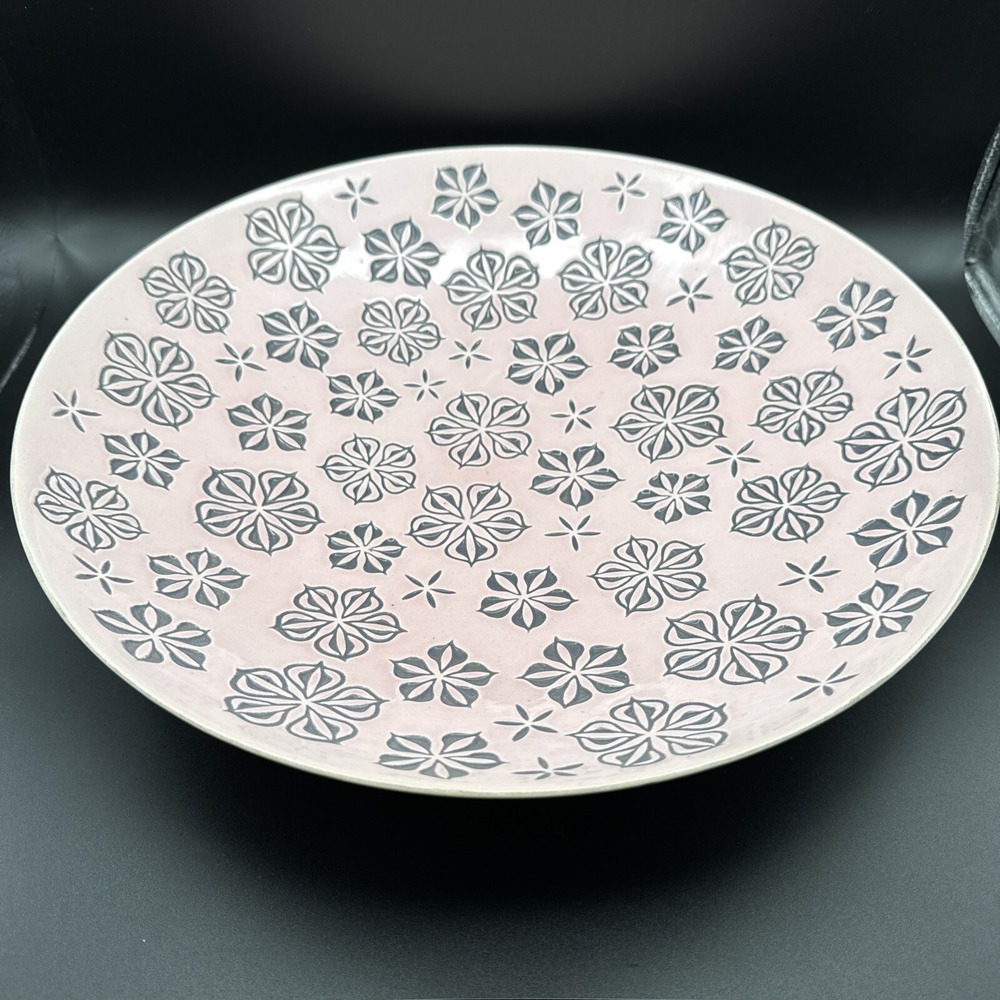 Roselane Pottery Serving Bowl California Large Vintage Atomic Snowflake Pink 60s